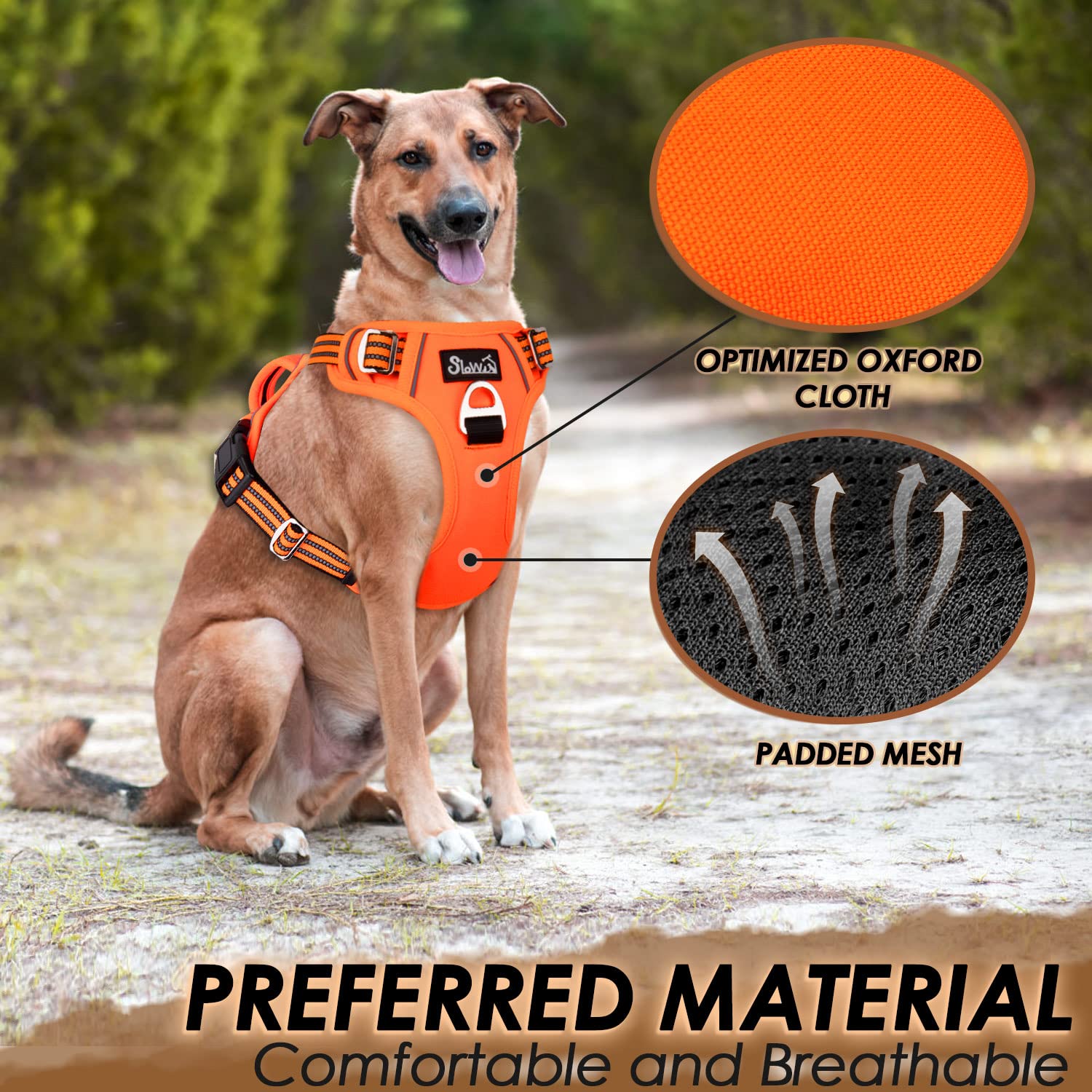 Slowton No Pull Dog Harness, Heavy Duty No Choke Pet Harness With 2 Leash Clips And Easy Control Vertical Handle, Adjustable Sof